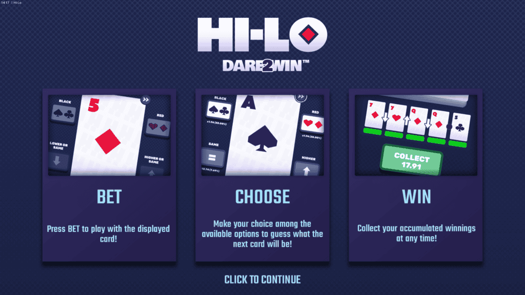 Hacksaw gaming hi lo intro screen