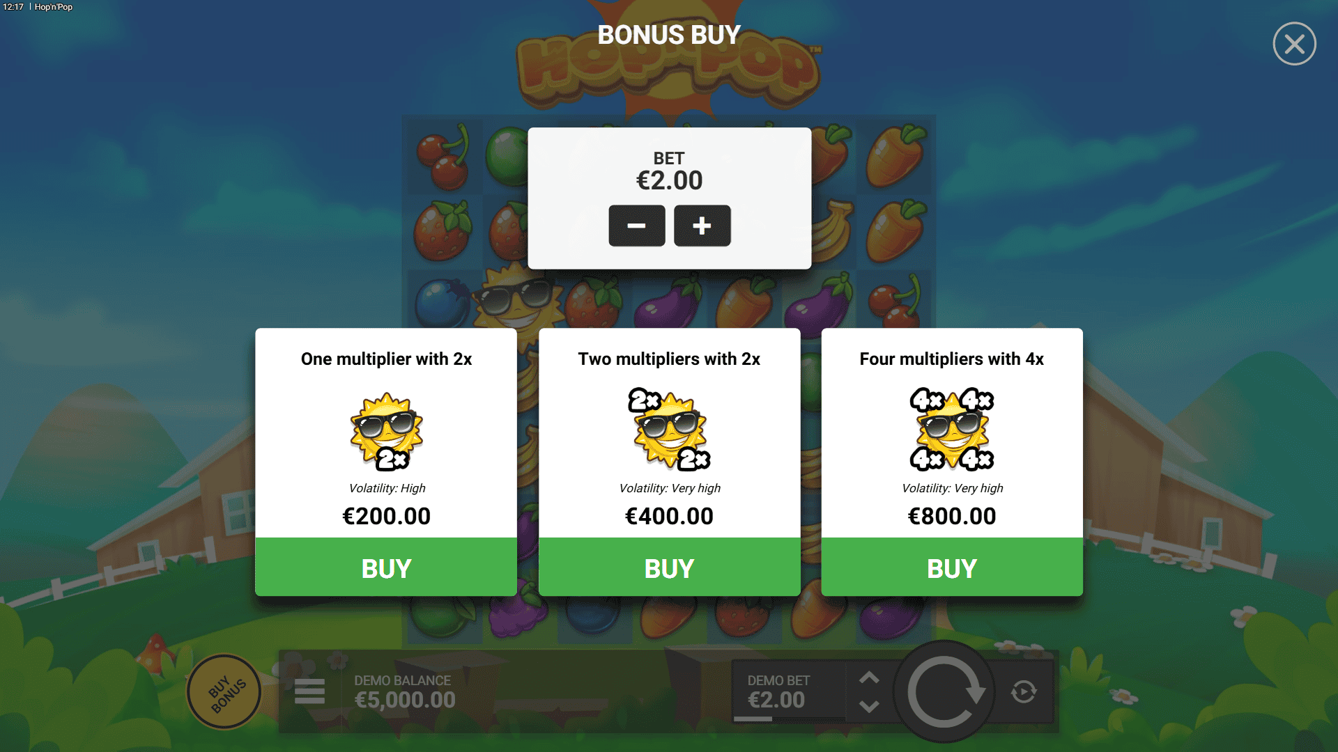 Hop'n'Pop bonus buy menu