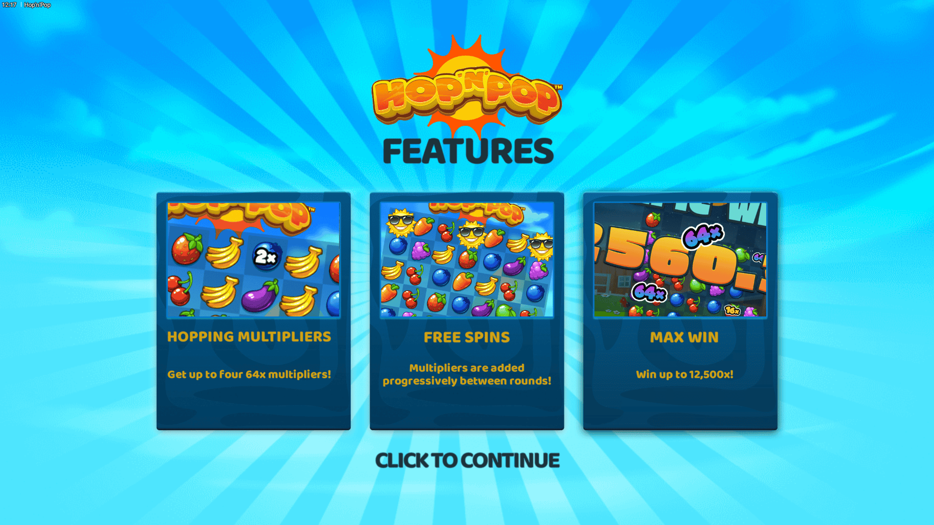 Hop'n'Pop slot intro screen