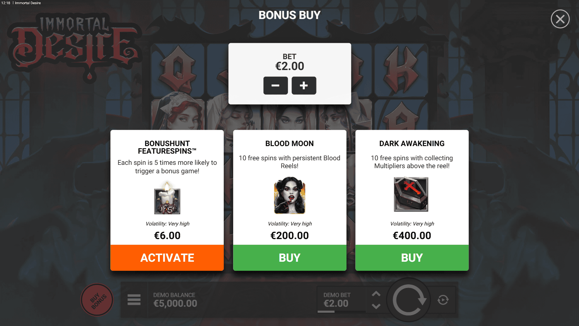 Immortal Desire bonus buy menu