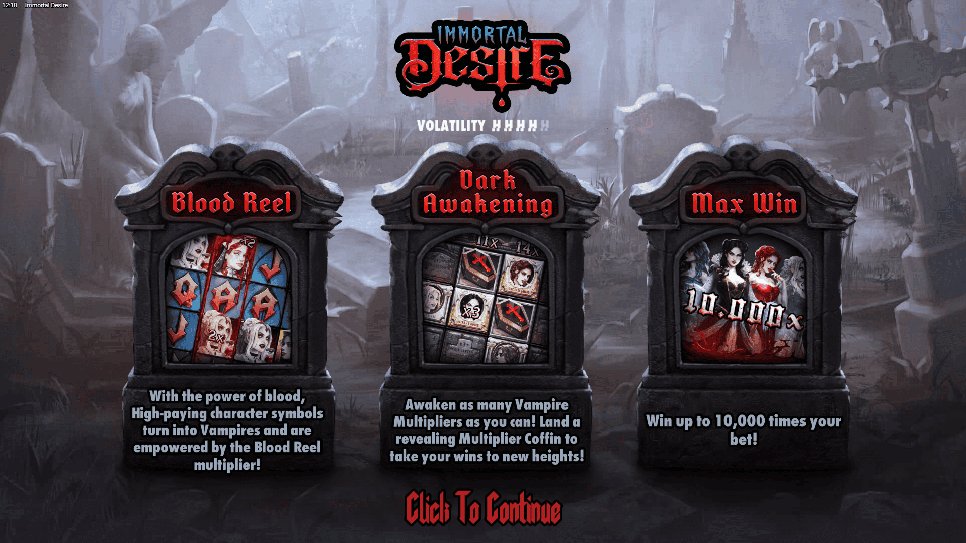 Immortal Desire slot intro screen