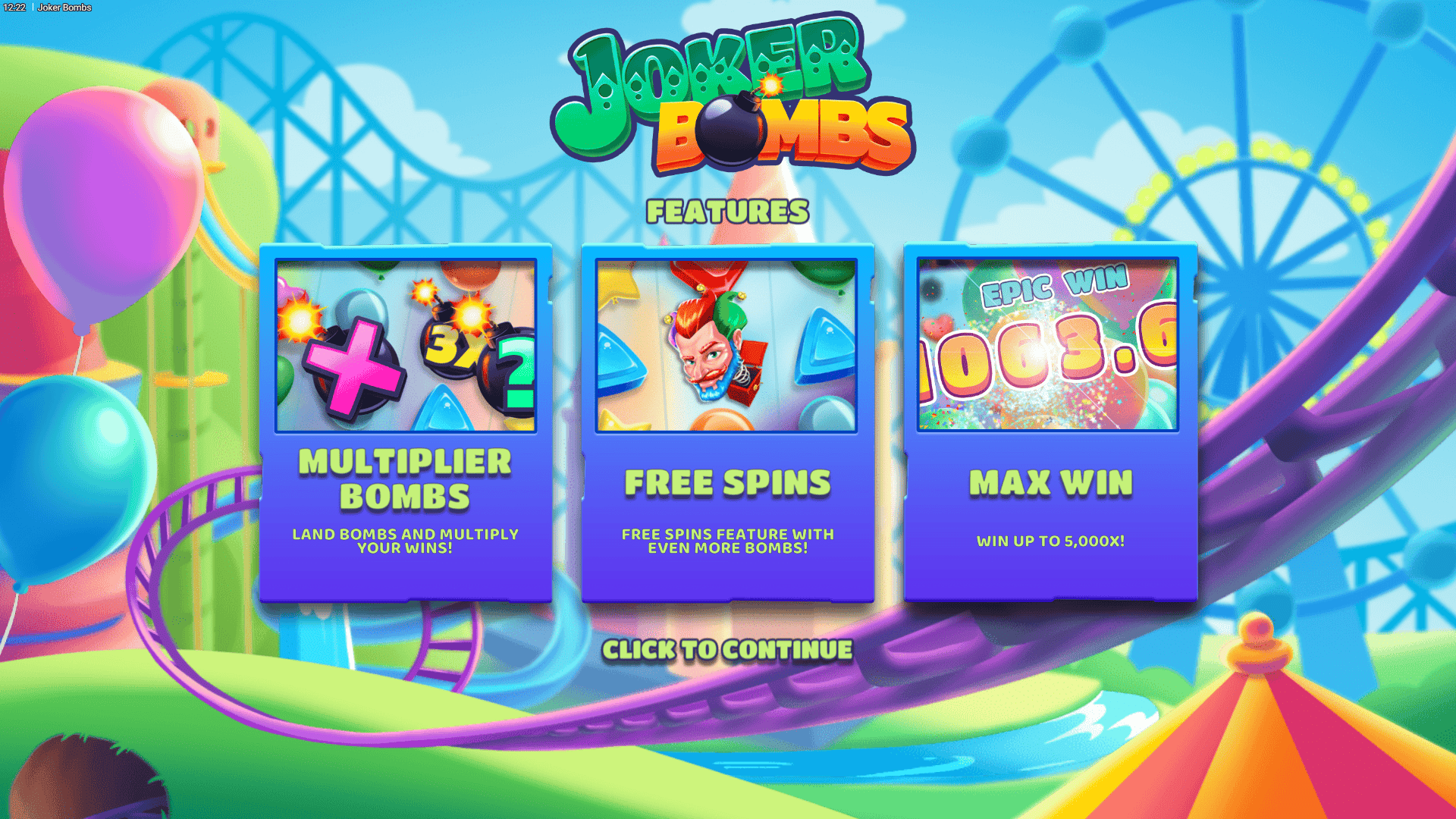 Joker Bombs slot intro screen
