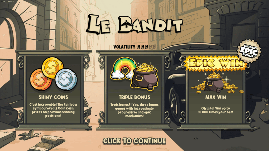 Hacksaw gaming le bandit intro screen