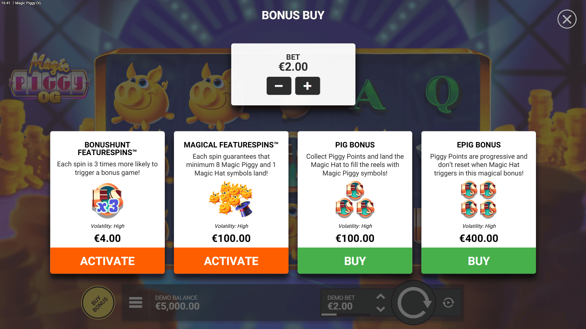 Magic Piggy bonus buy menu