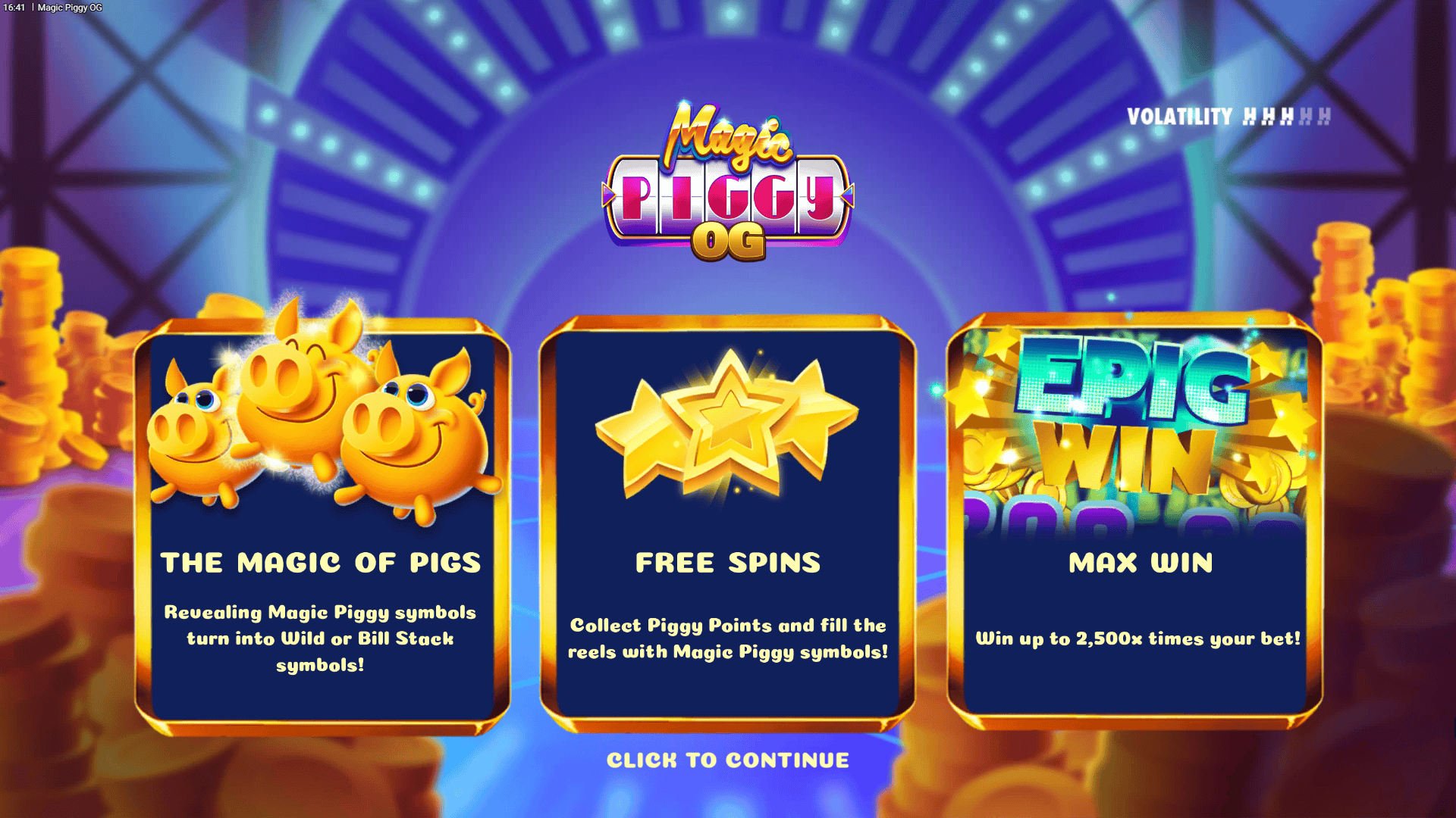 Magic Piggy slot intro screen