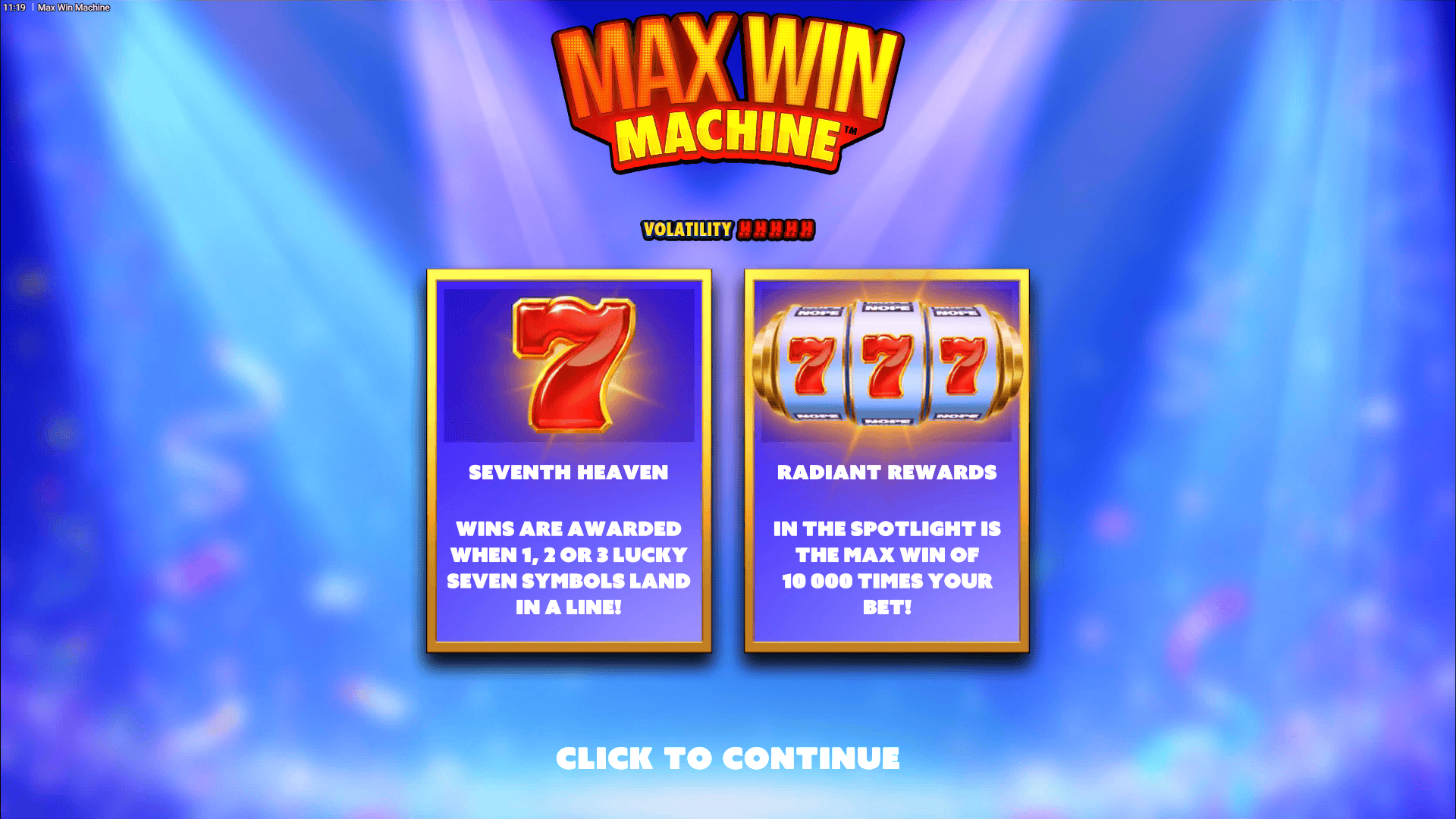 Max Win Machine slot intro screen