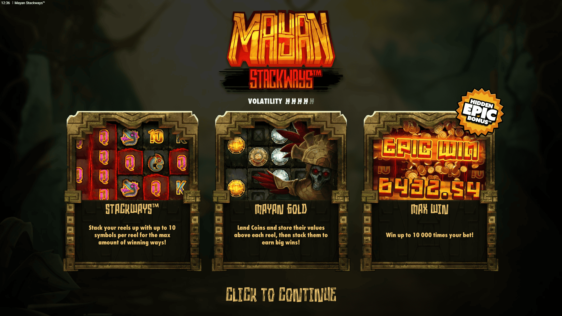Mayan Stackways slot intro screen