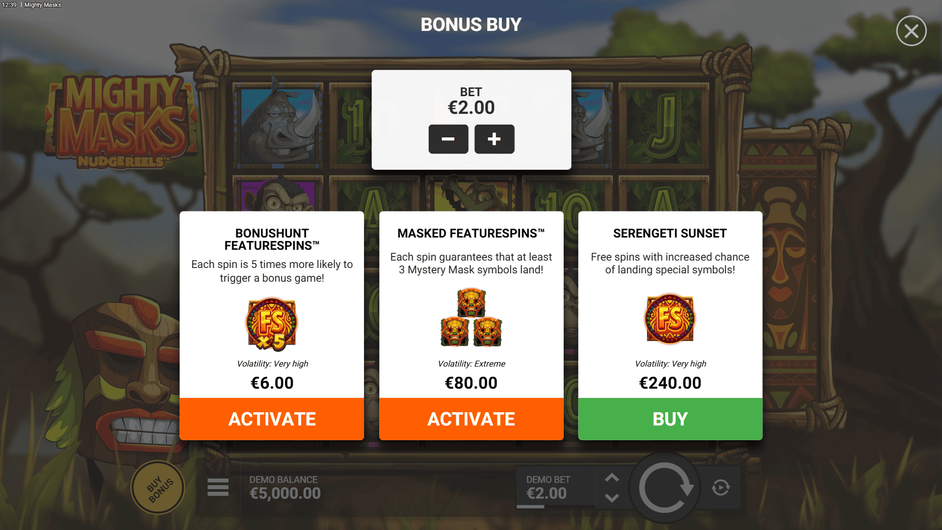 Mighty Masks bonus buy menu
