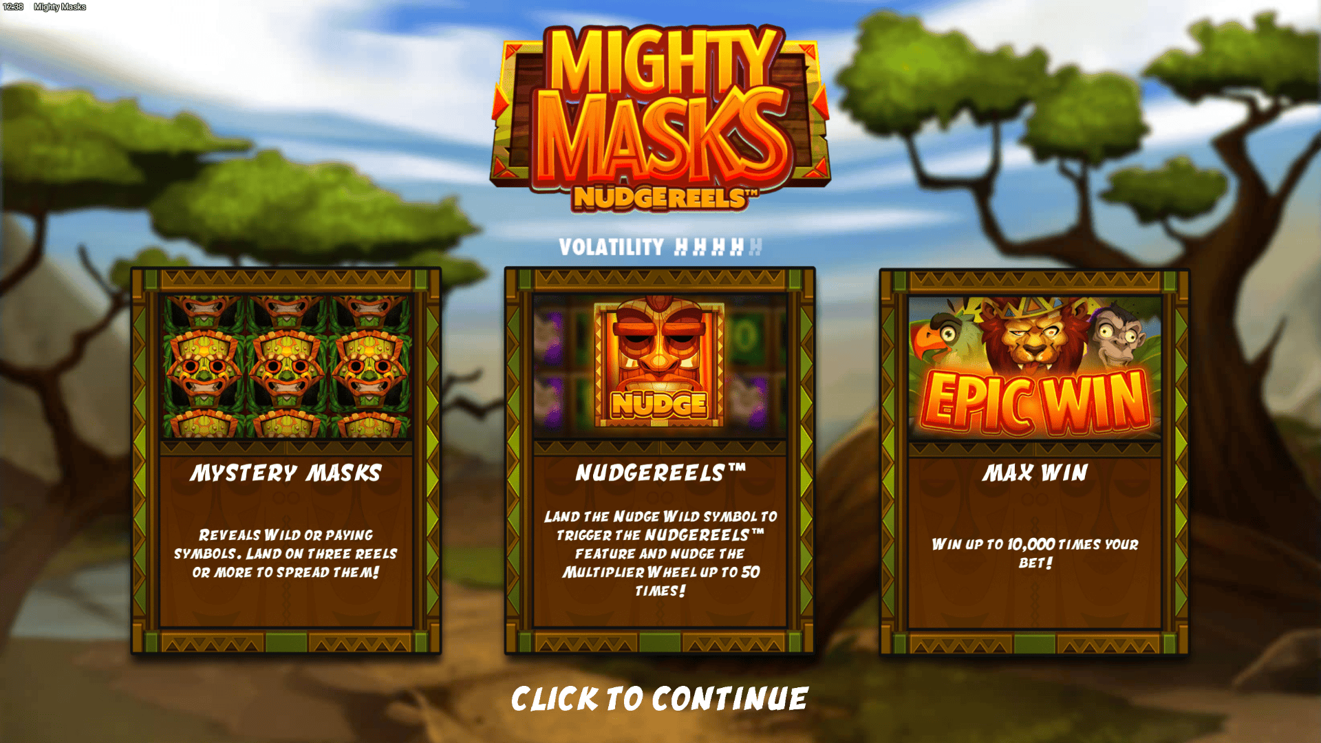 Mighty Masks slot intro screen