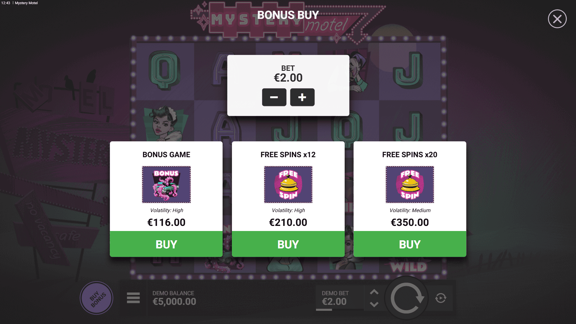 Mystery Motel bonus buy menu