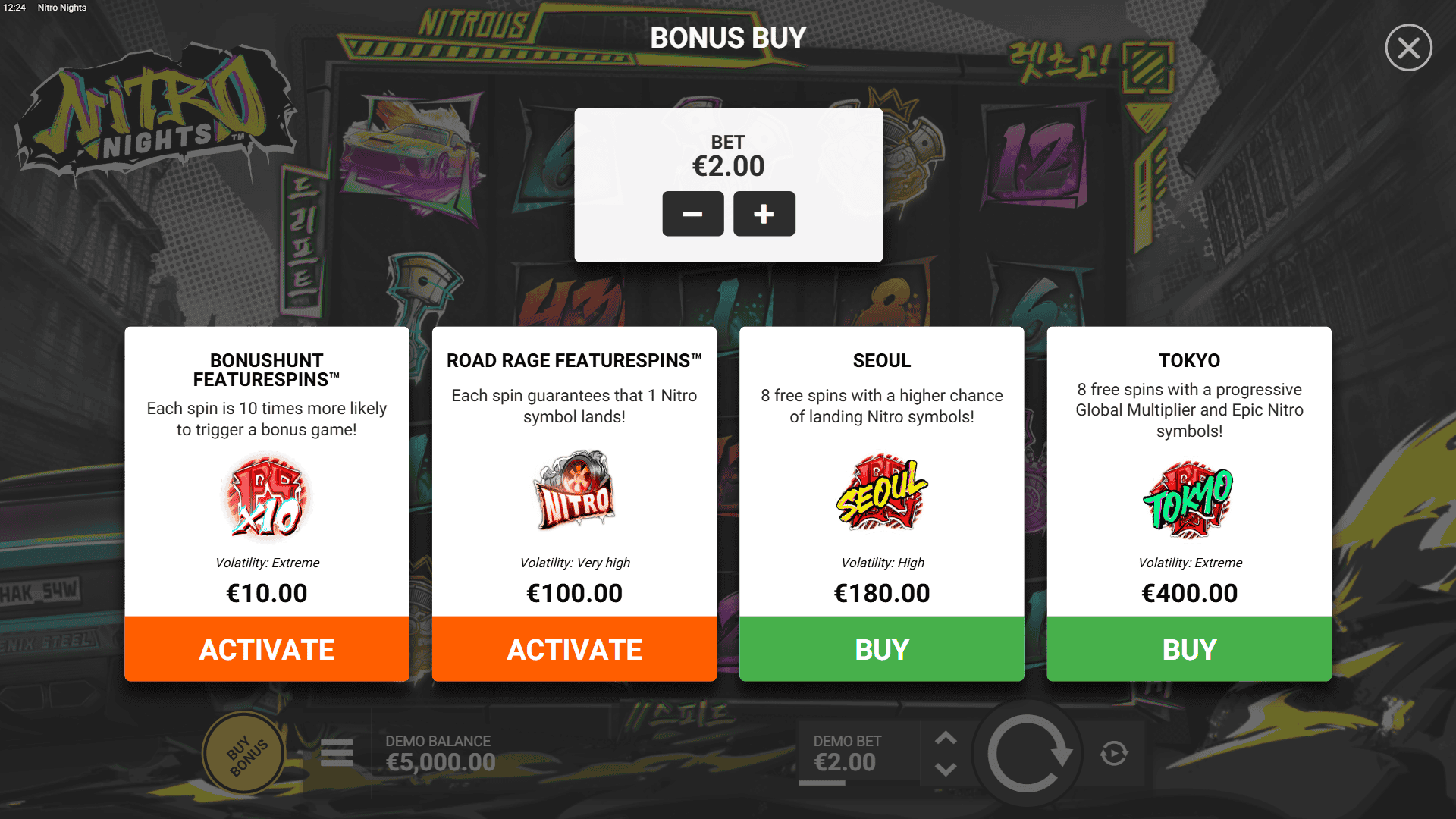 Nitro Nights bonus buy menu