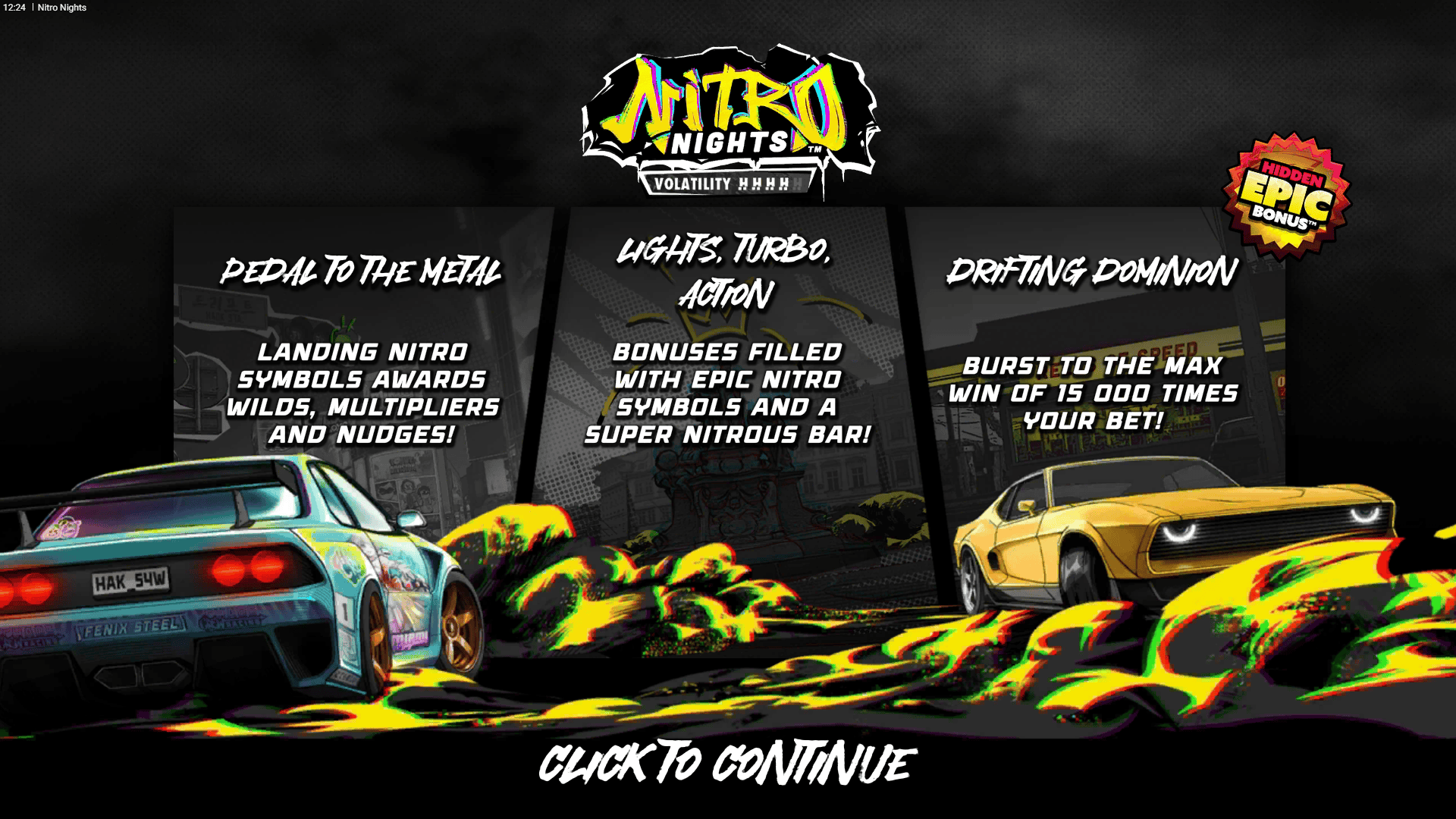 Nitro Nights slot intro screen