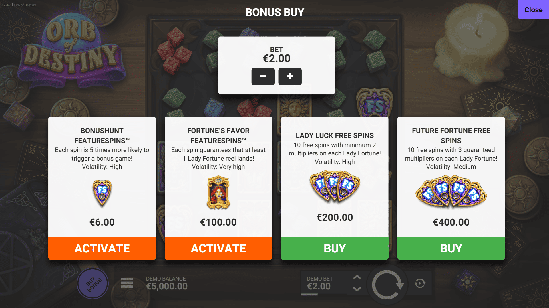 Orb of Destiny bonus buy menu