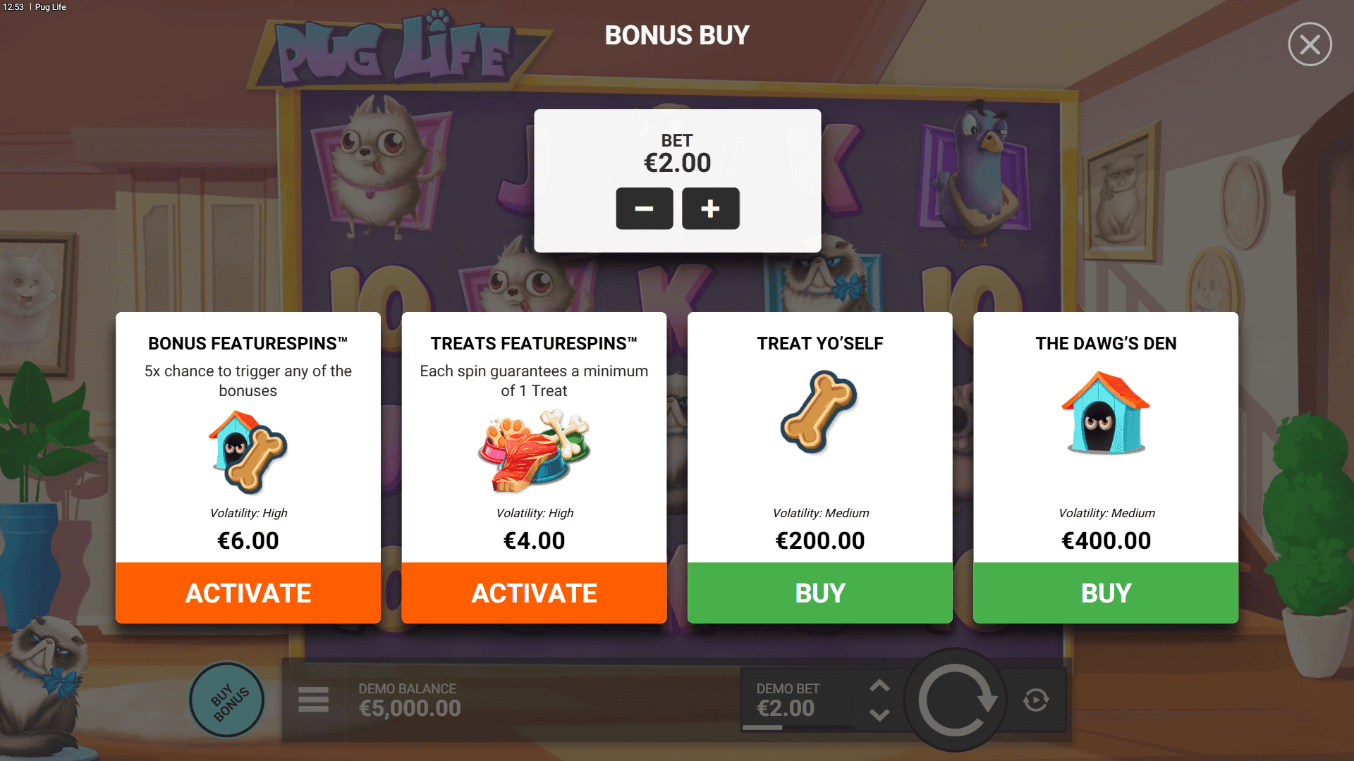 Pug Life bonus buy menu