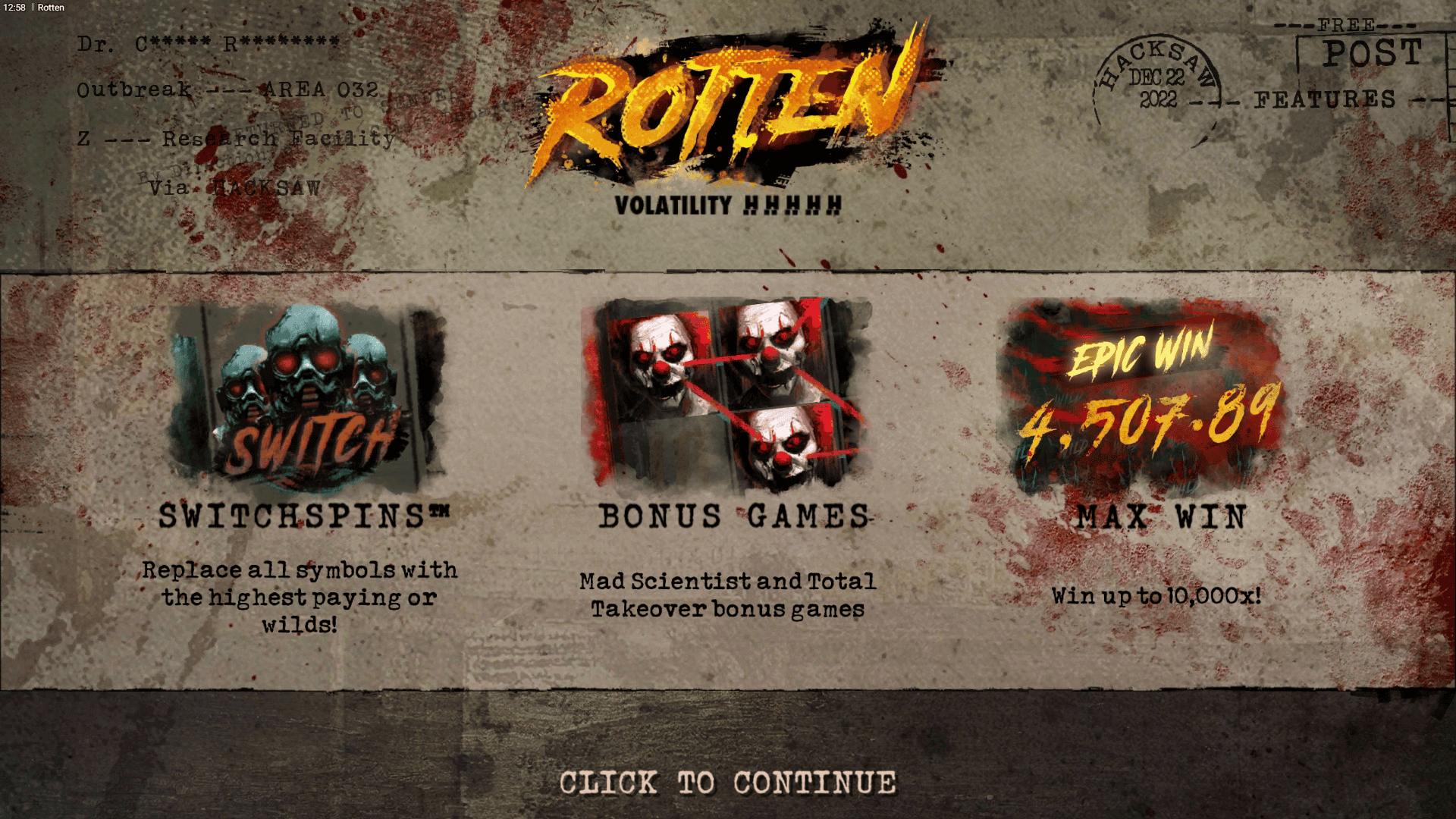 Rotten slot intro screen