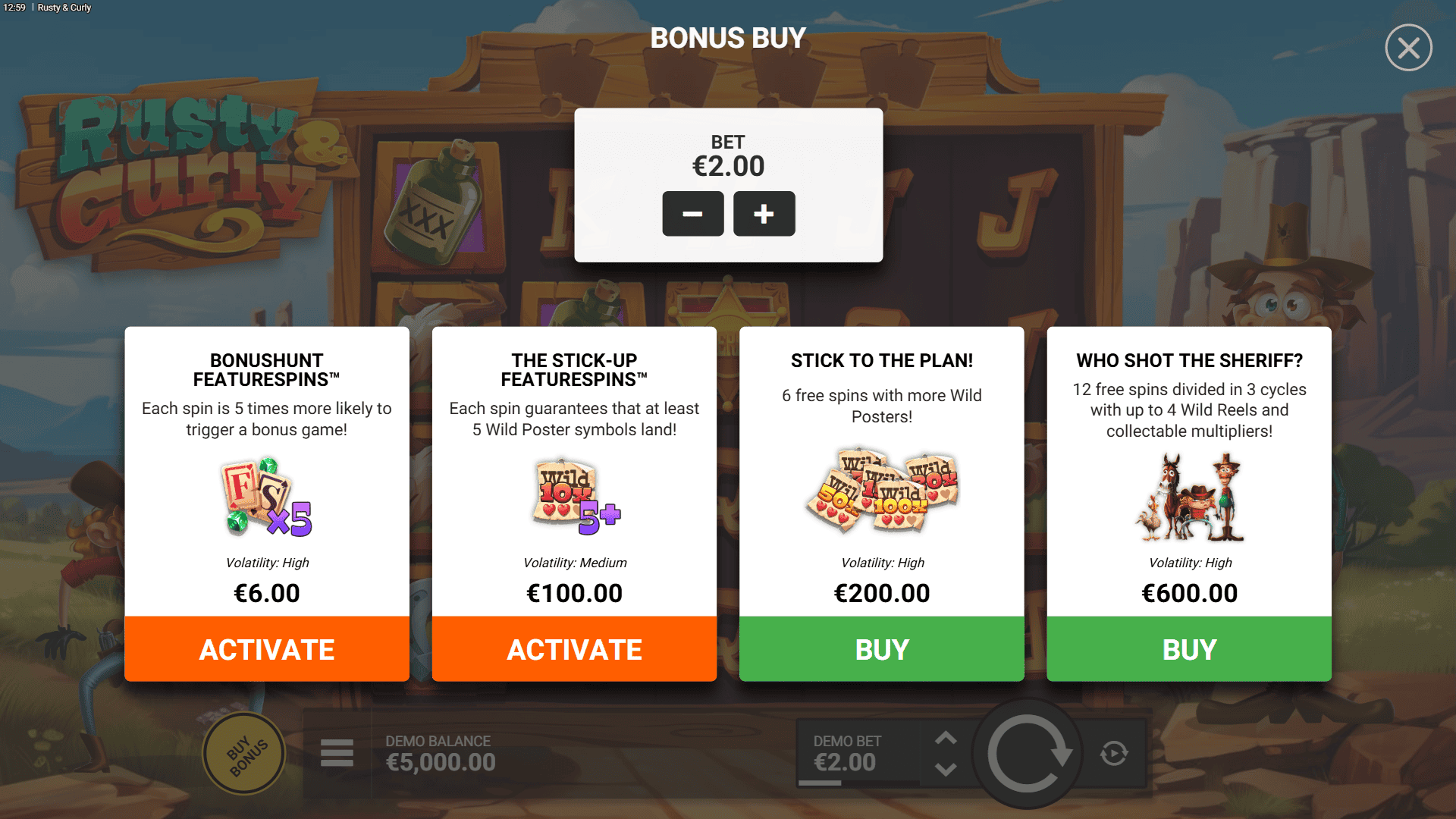 Rusty & Curly bonus buy menu