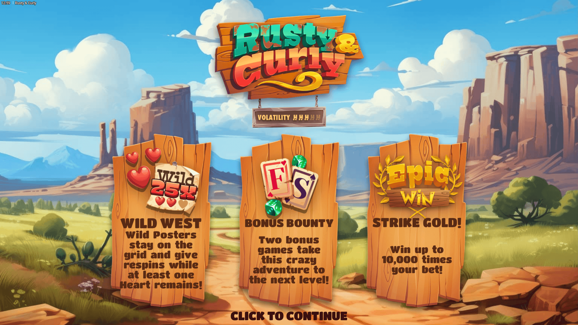 Rusty & Curly slot intro screen