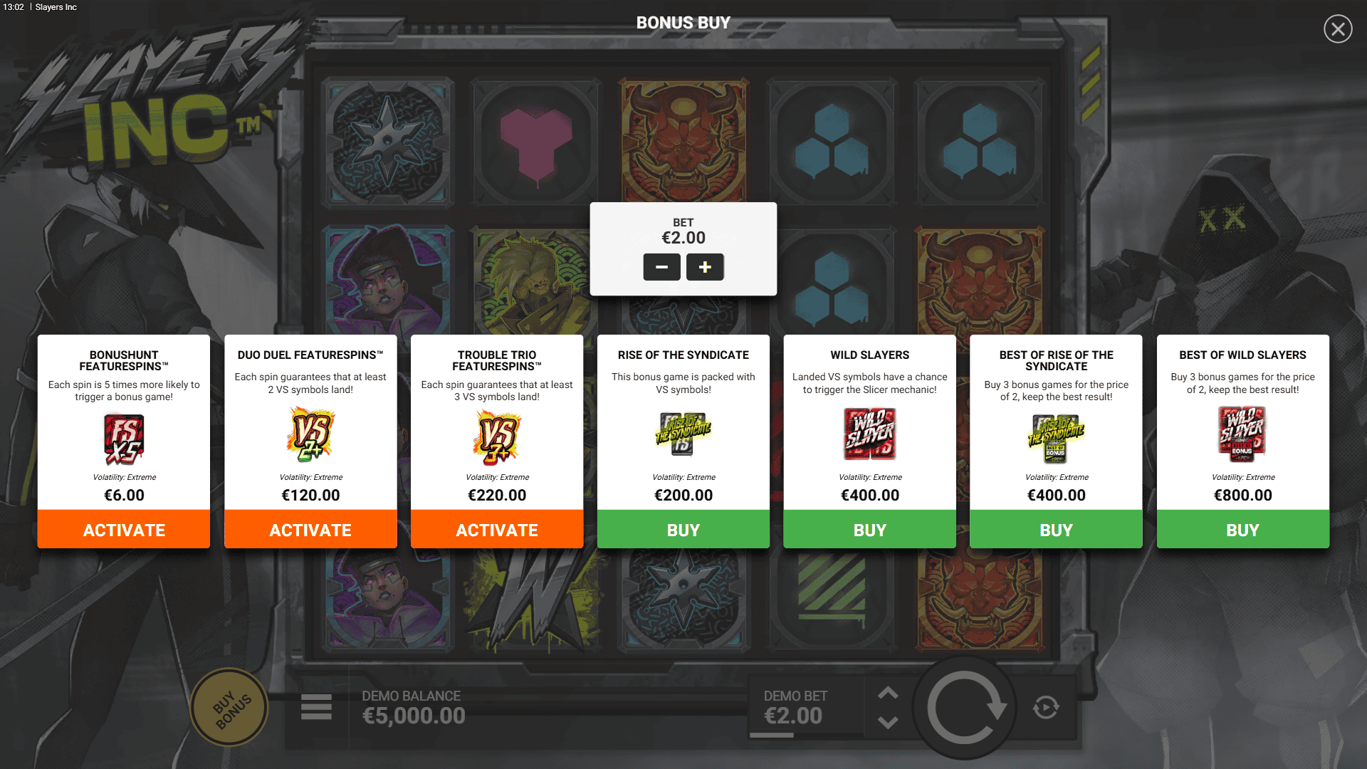 Slayers INC bonus buy menu