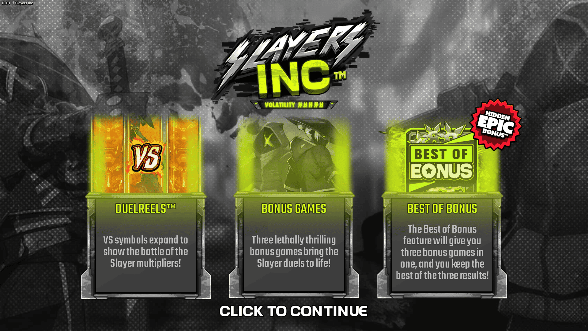 Slayers INC slot intro screen