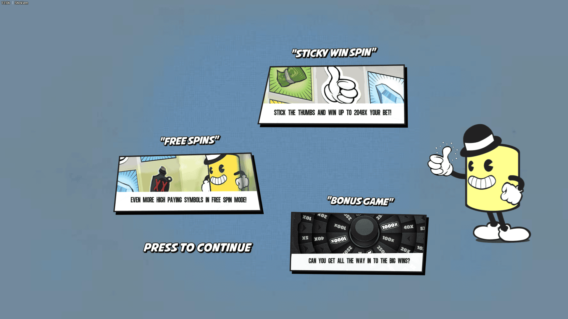 Stick 'Em slot intro screen
