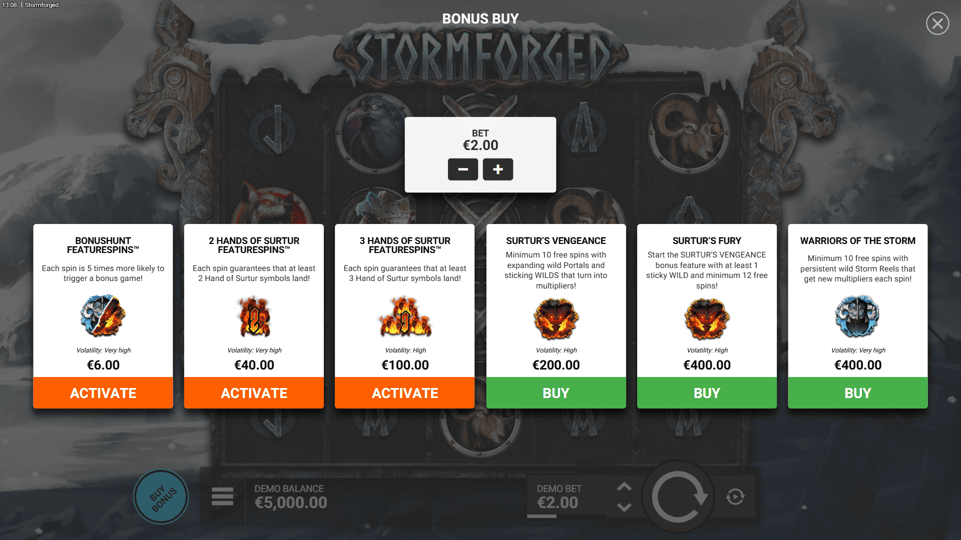 Stormforged bonus buy menu