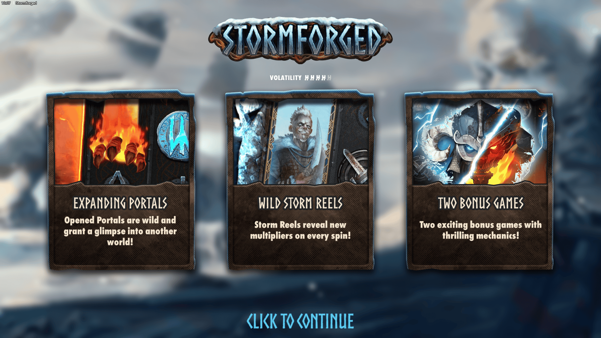 Stormforged slot intro screen
