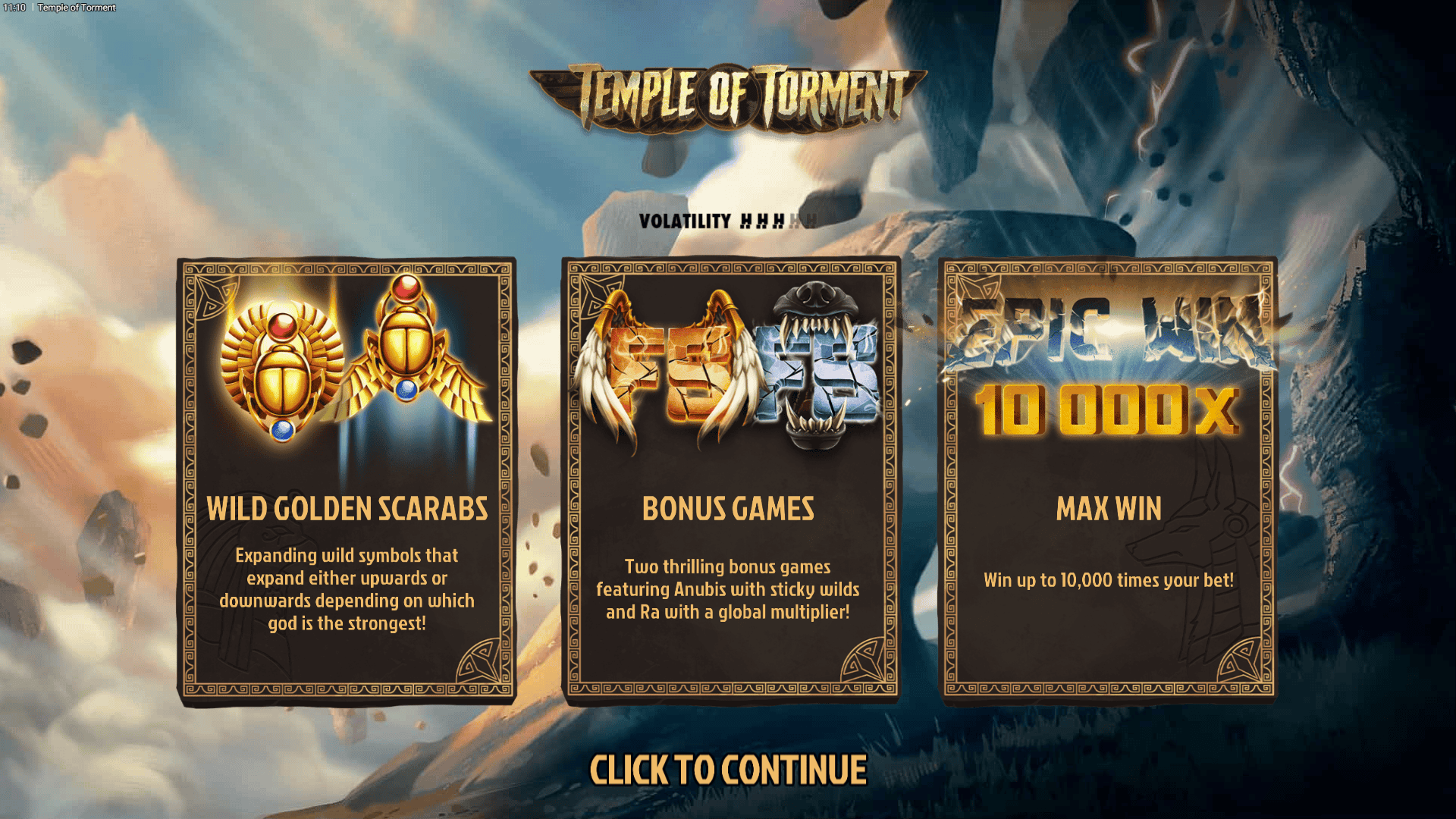 Temple of Torment slot intro screen