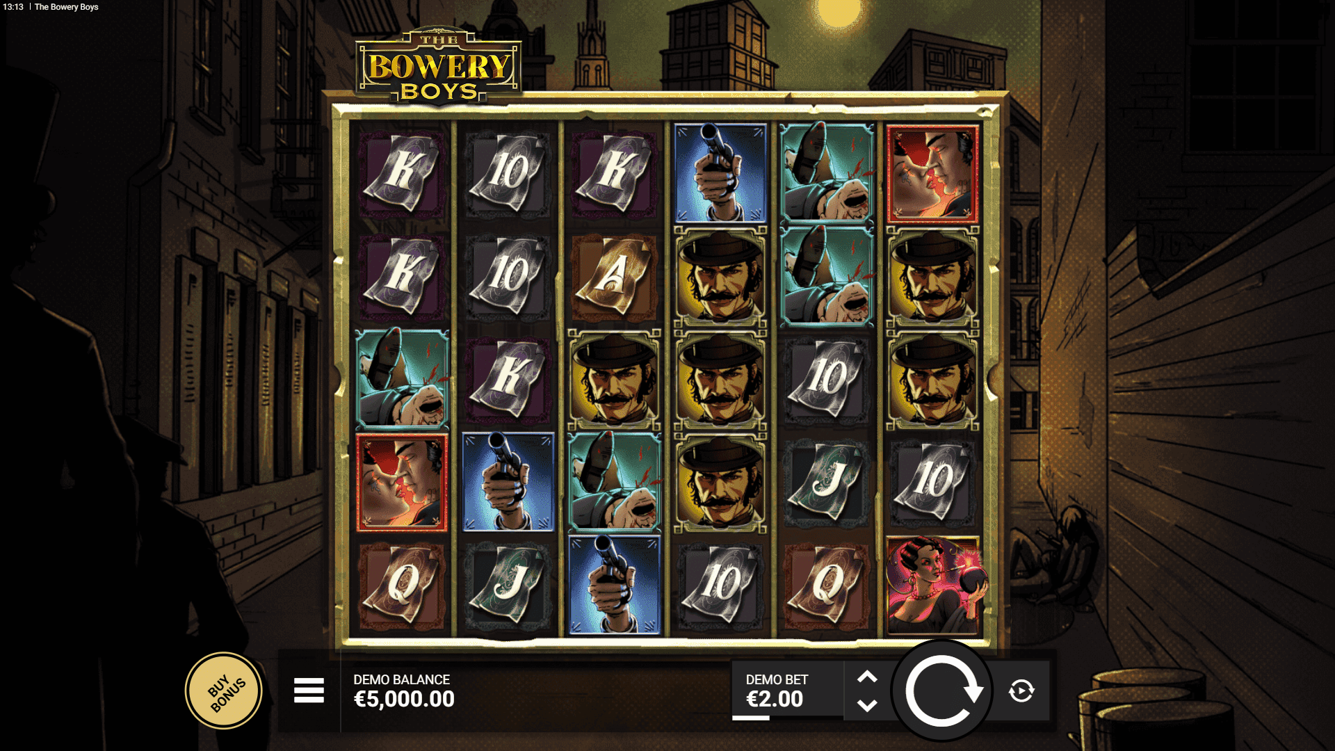 The Bowery Boys slot gameplay reels