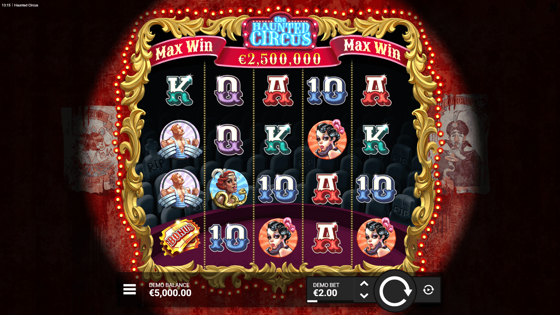 The Haunted Circus slot gameplay reels