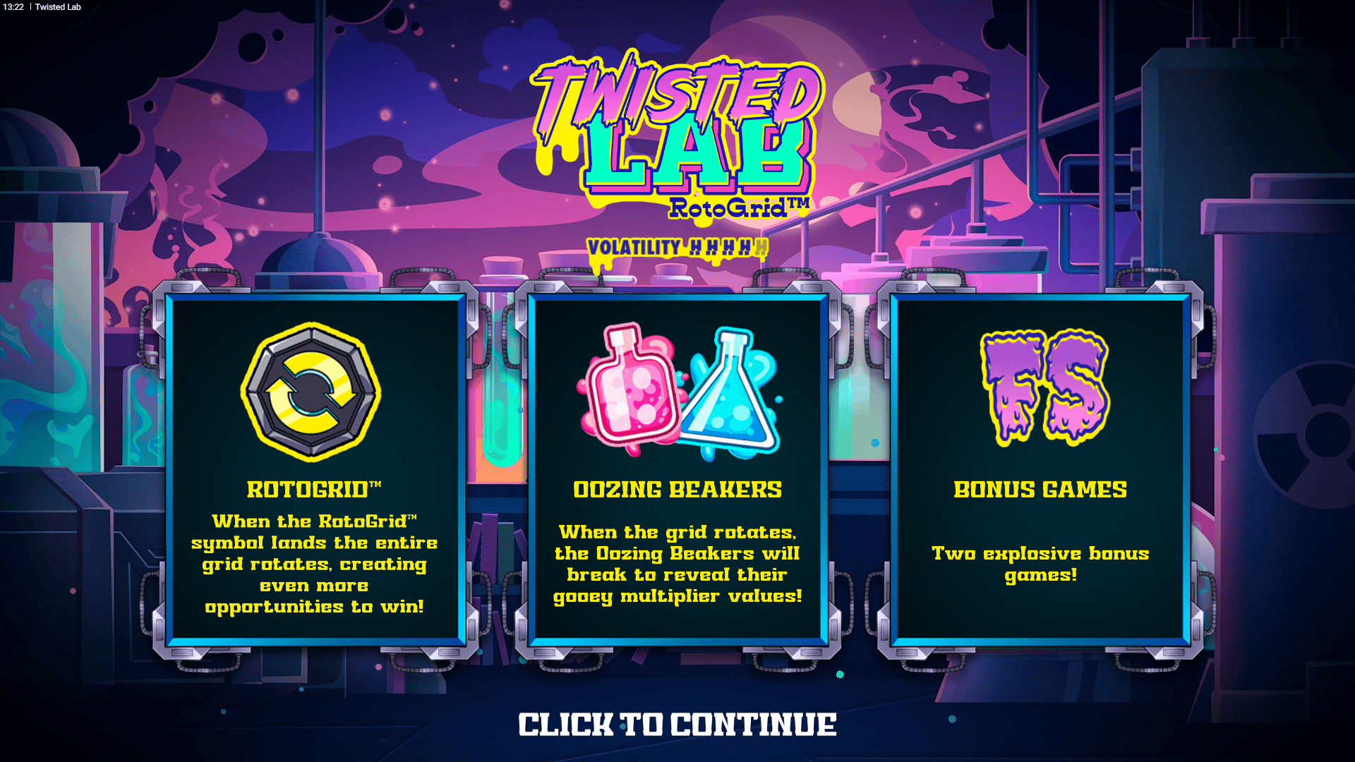 Twisted Lab RotoGrid slot intro screen