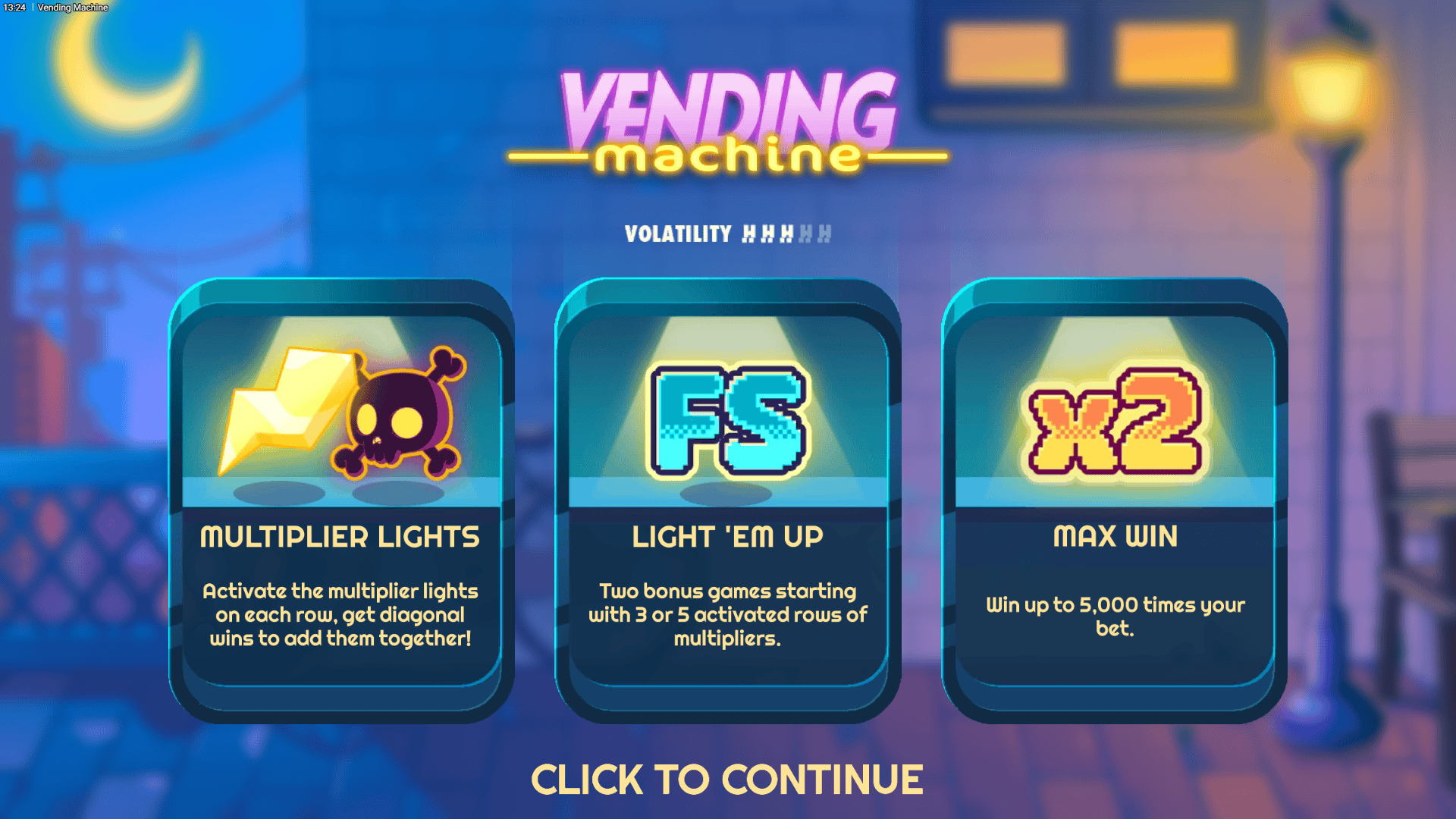 Vending Machine slot intro screen
