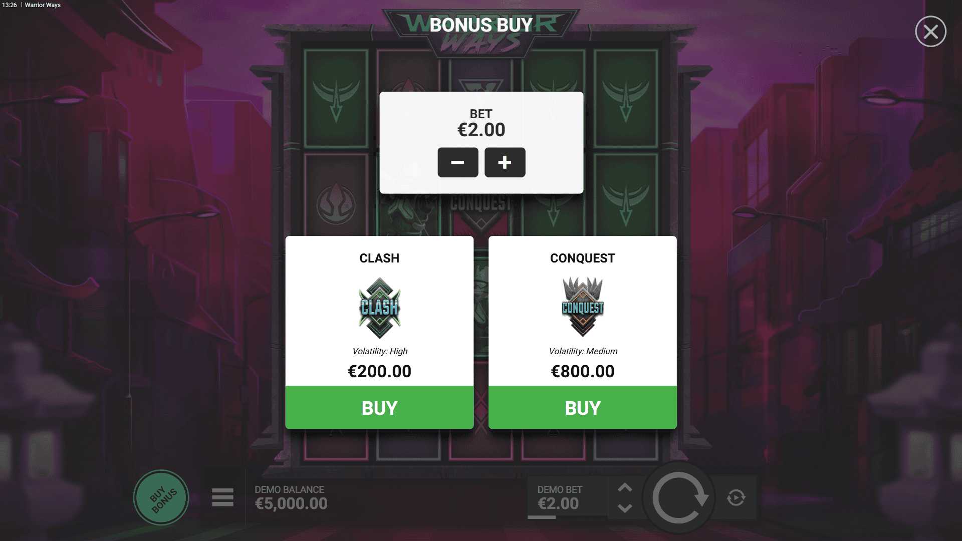 Warrior Ways bonus buy menu