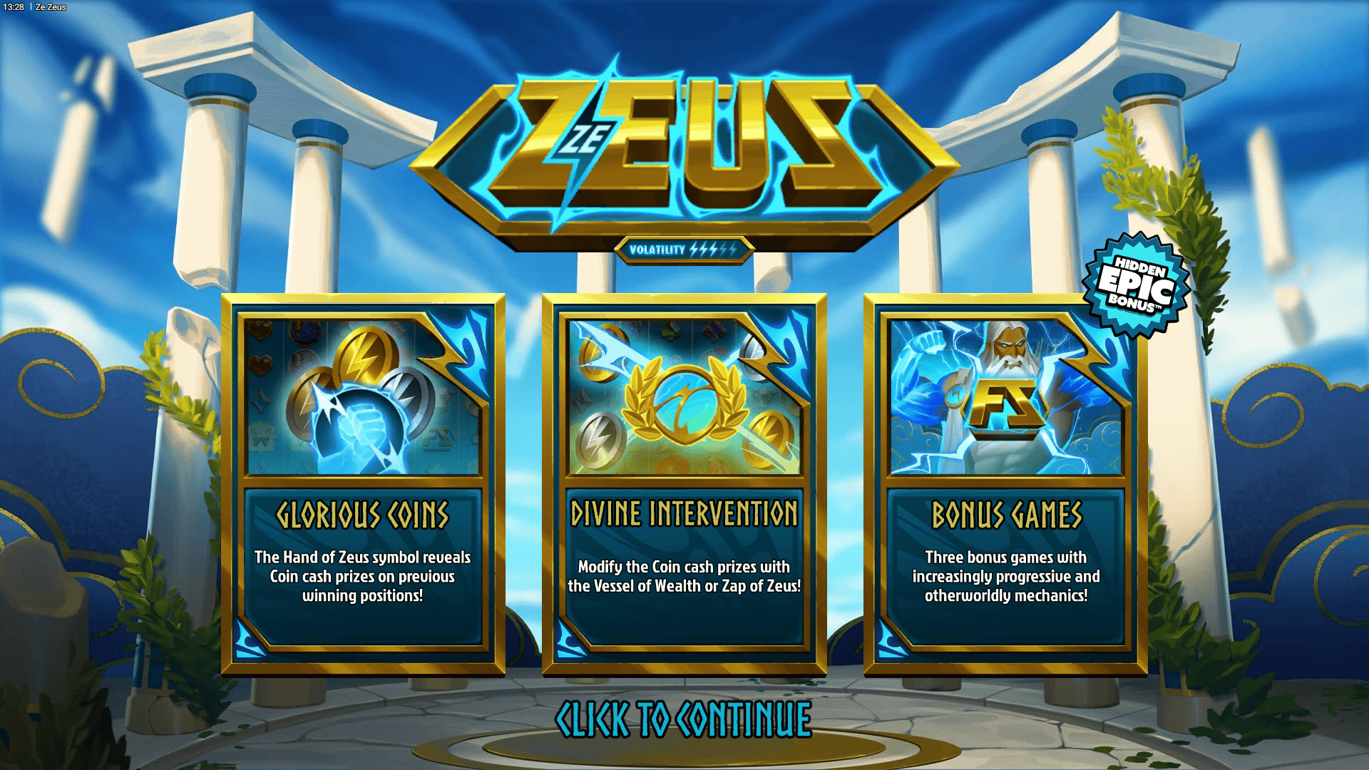 Ze Zeus slot intro screen