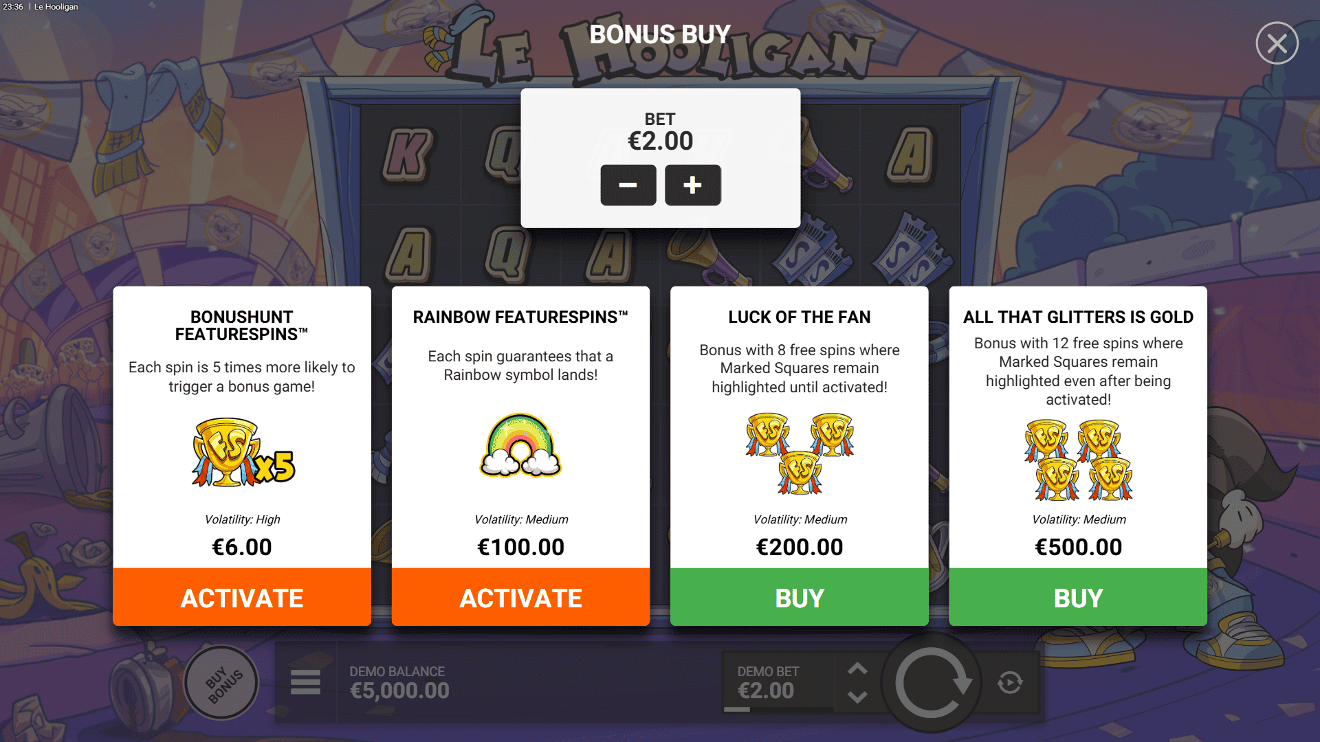 Le Hooligan bonus buy menu