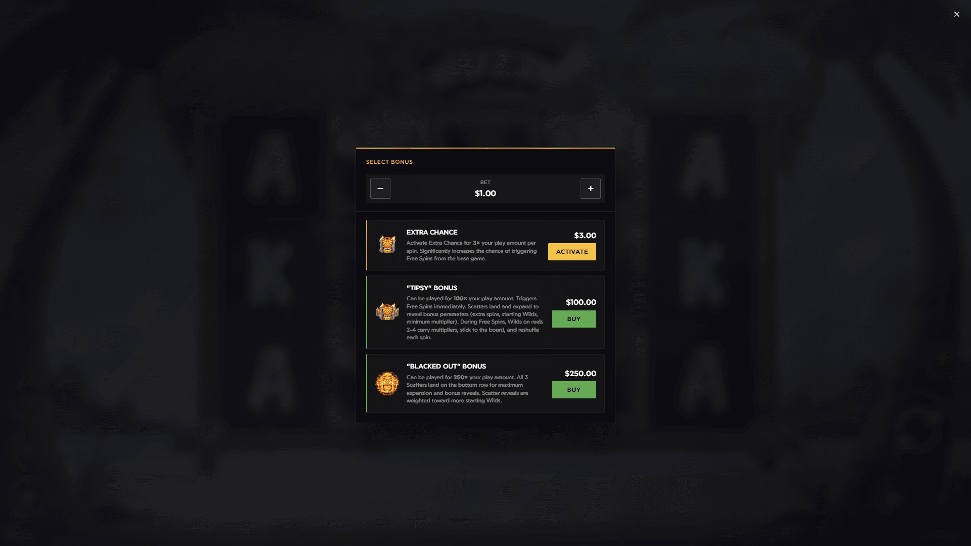 Beachside Buzz bonus buy menu