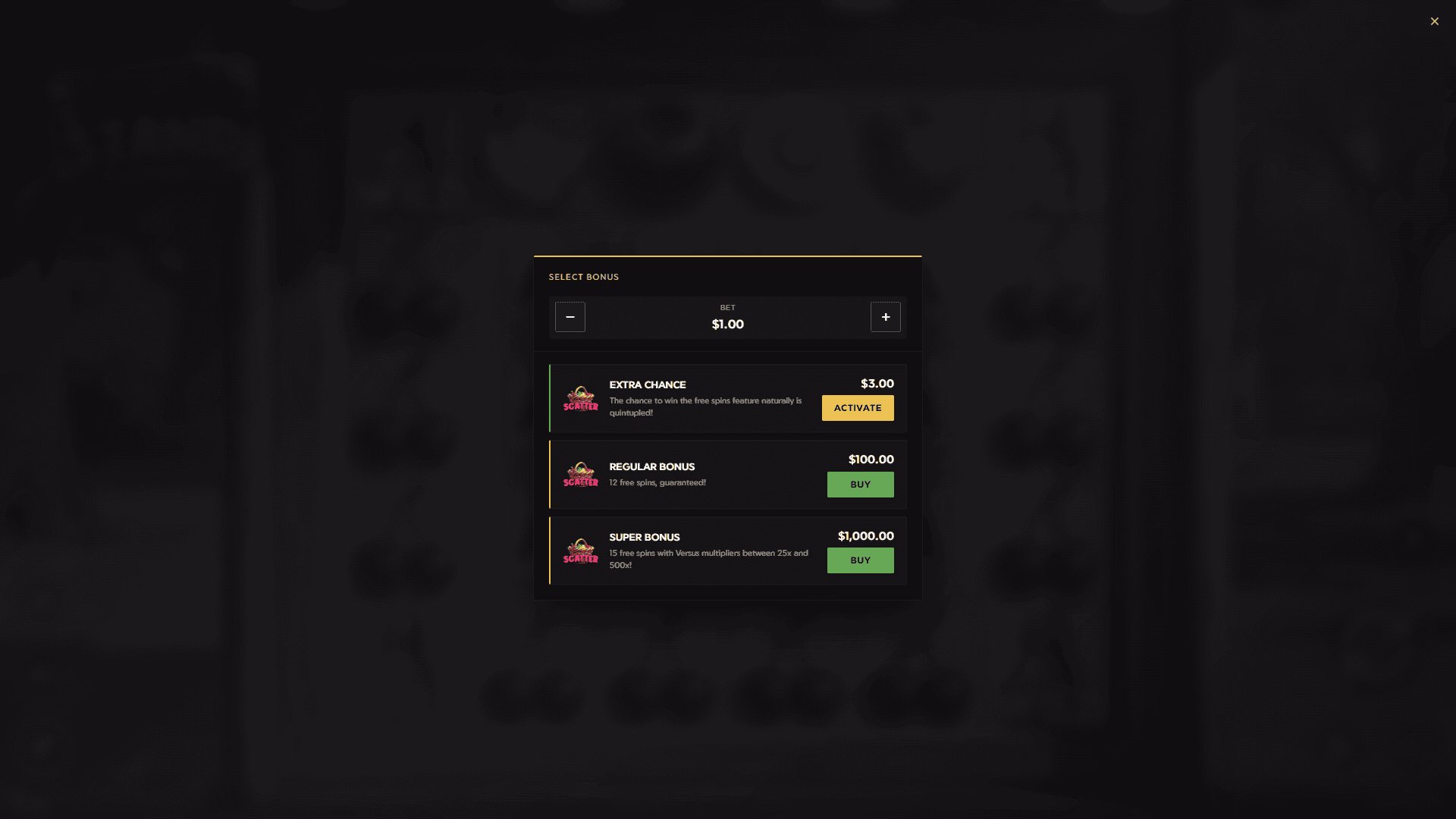 Fruit Stand bonus buy menu