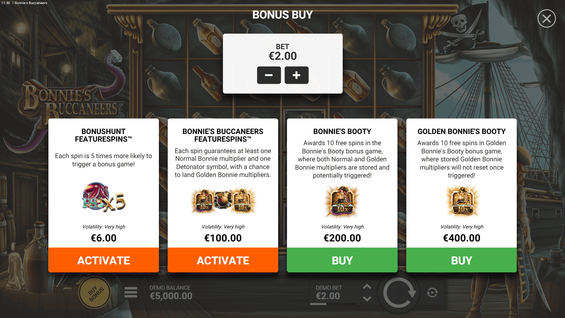 Bonnie’s Buccaneers bonus buy menu