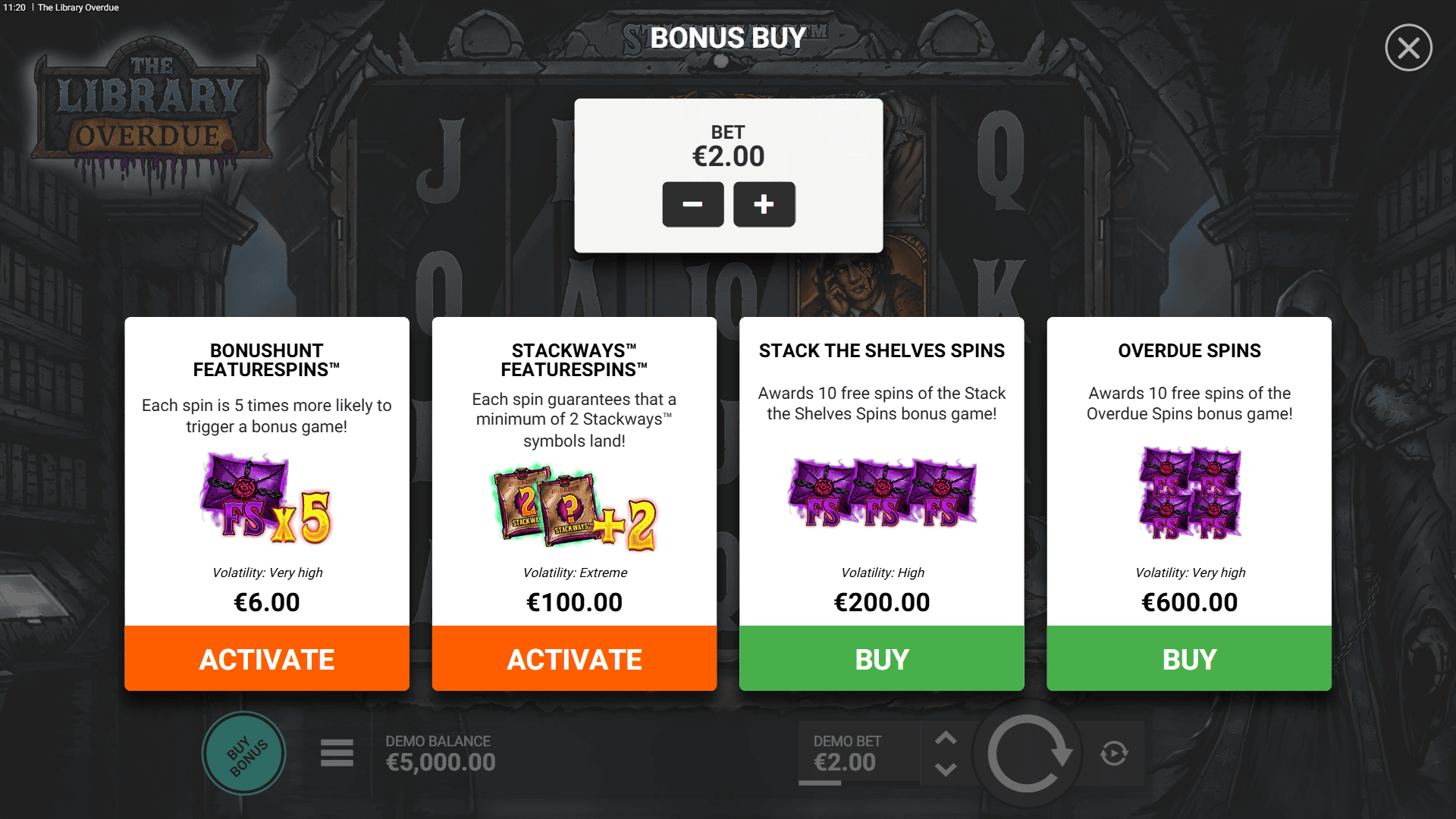 The Library Overdue bonus buy menu