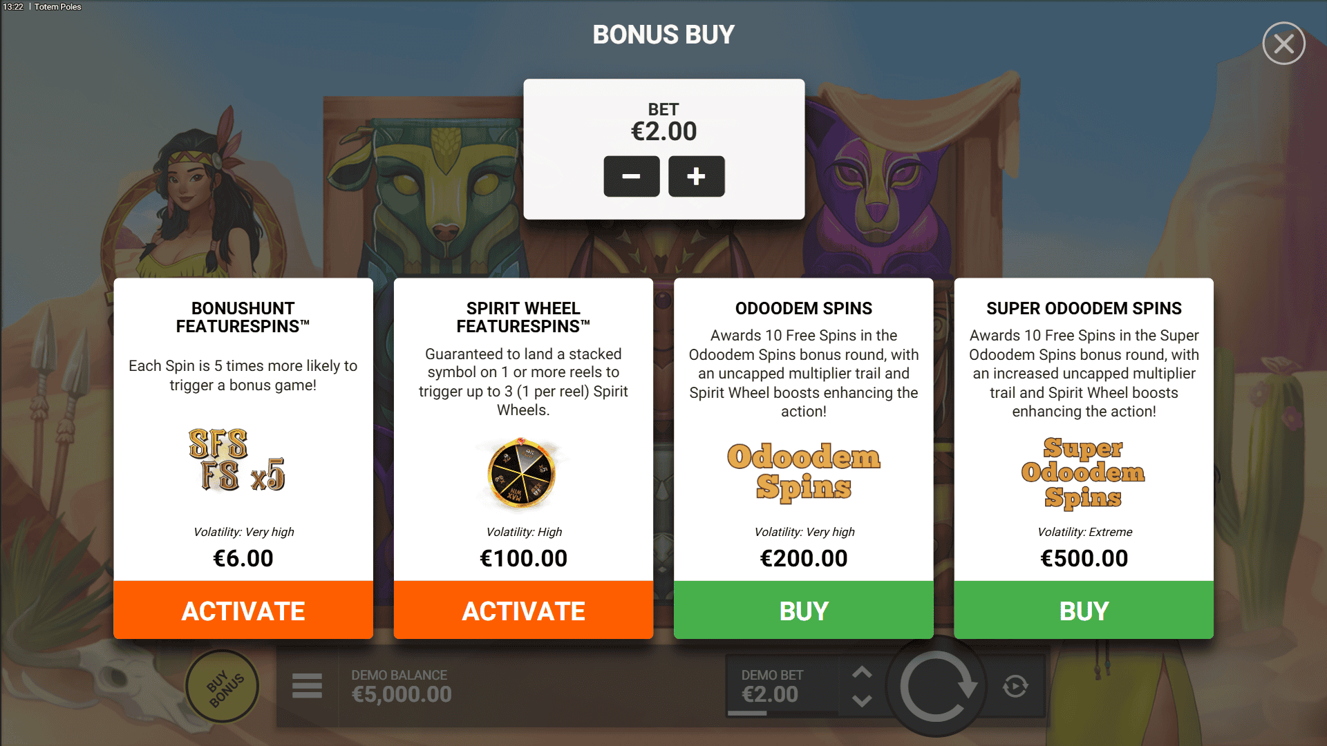 Totem Poles bonus buy menu