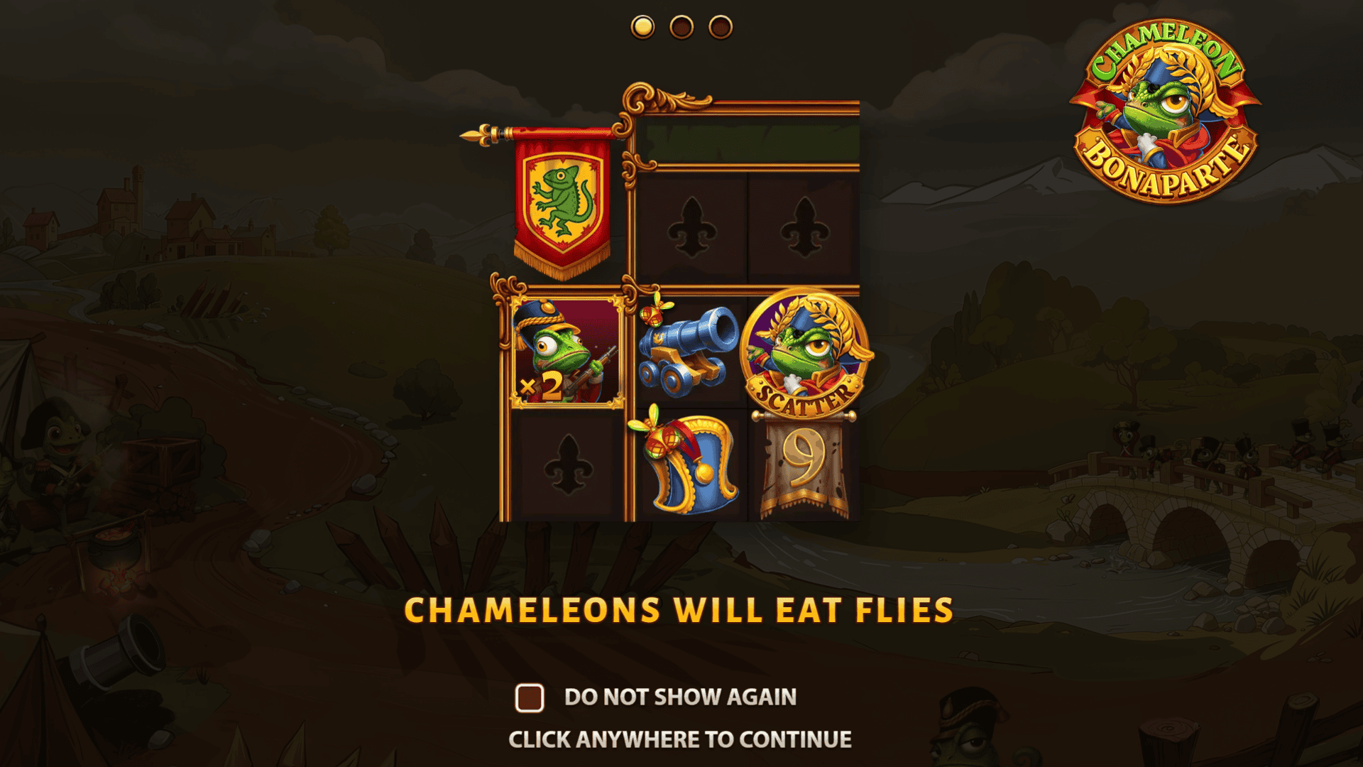 Chameleon Bonaparte slot intro screen
