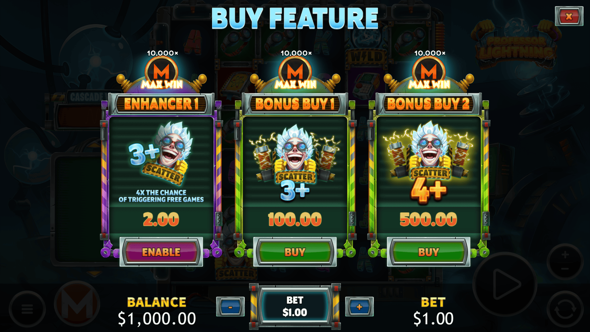 Professor Lightning bonus buy menu