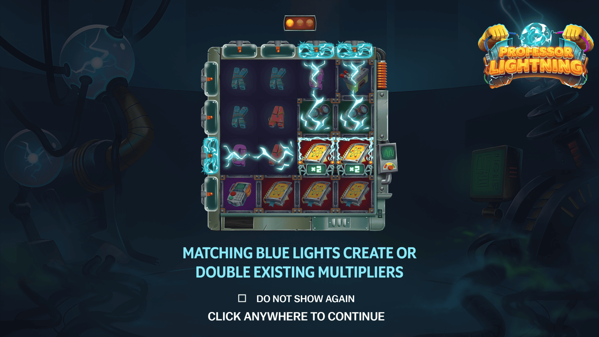 Professor Lightning slot intro screen