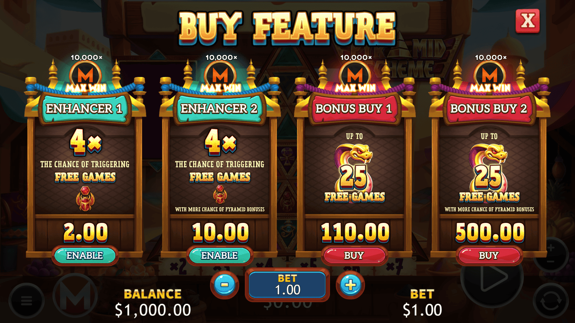 Pyramid Scheme bonus buy menu