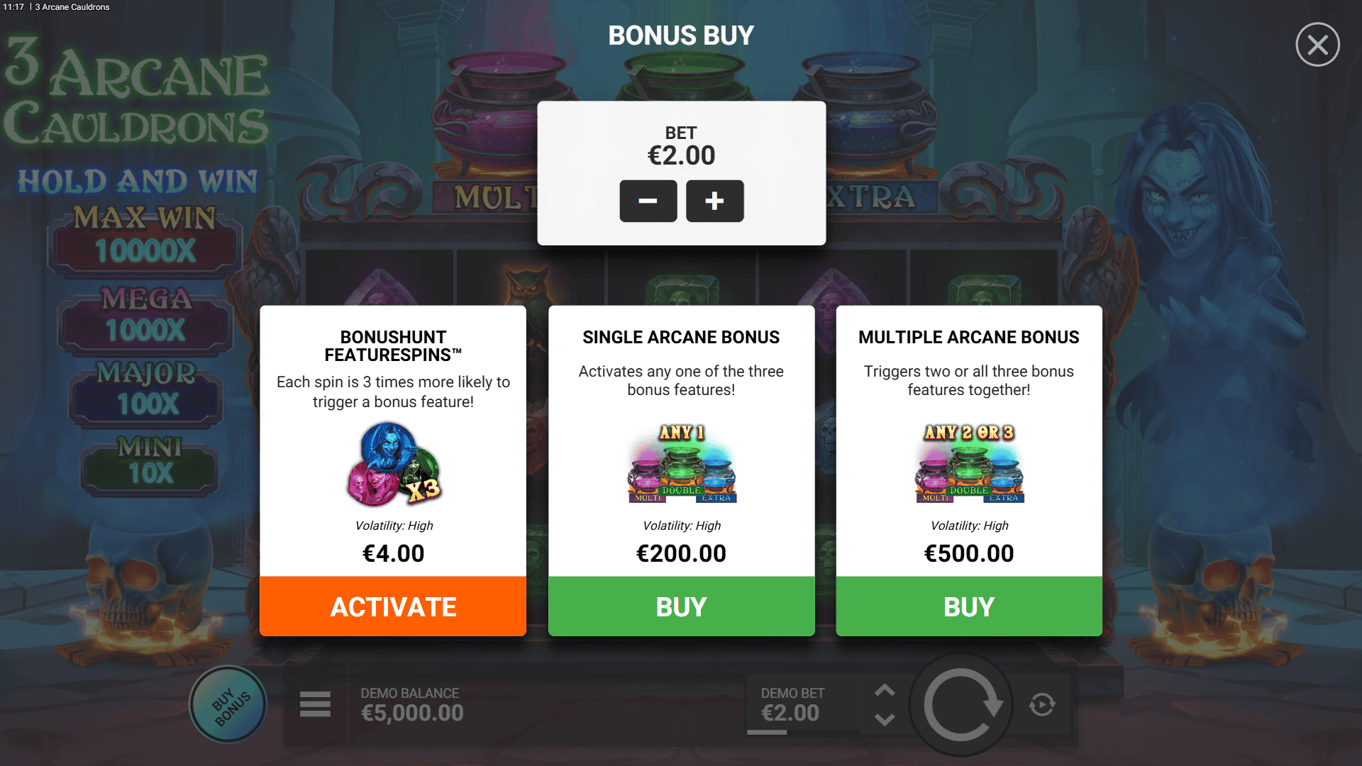 3 Arcane Cauldrons bonus buy menu