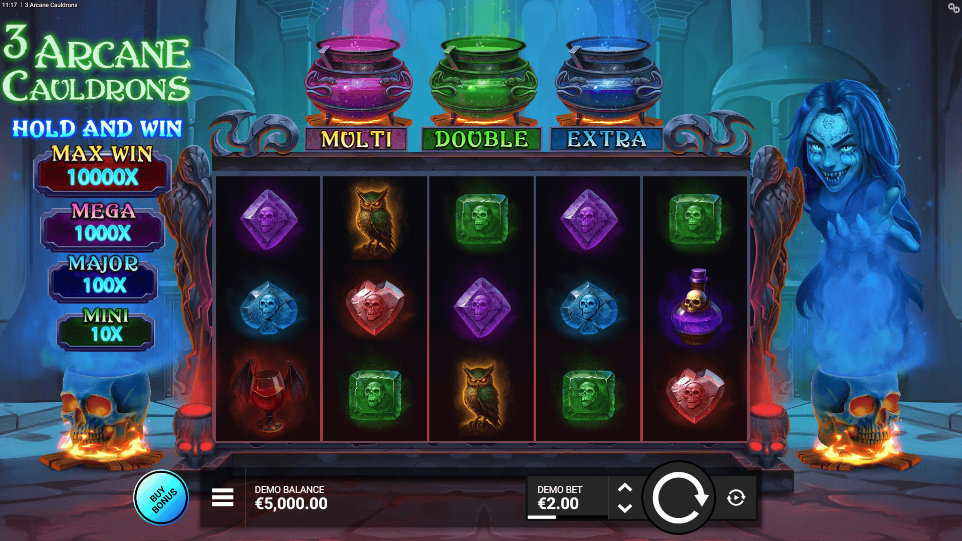 3 Arcane Cauldrons slot gameplay reels