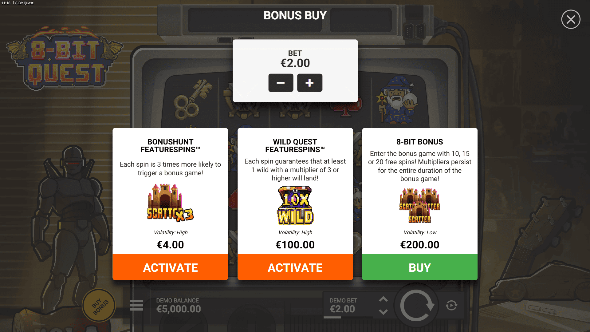 8-Bit Quest bonus buy menu