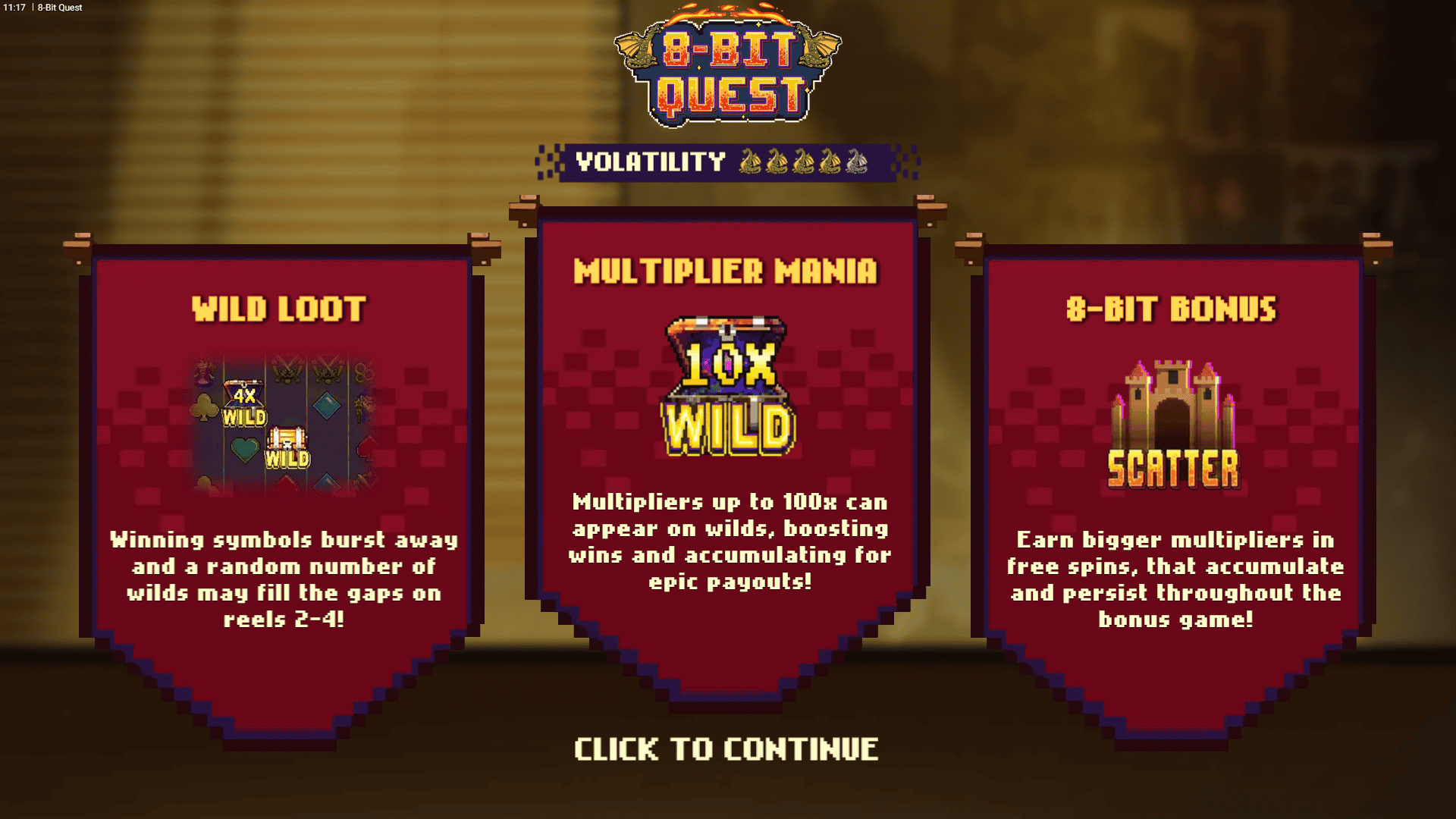 8-Bit Quest slot intro screen