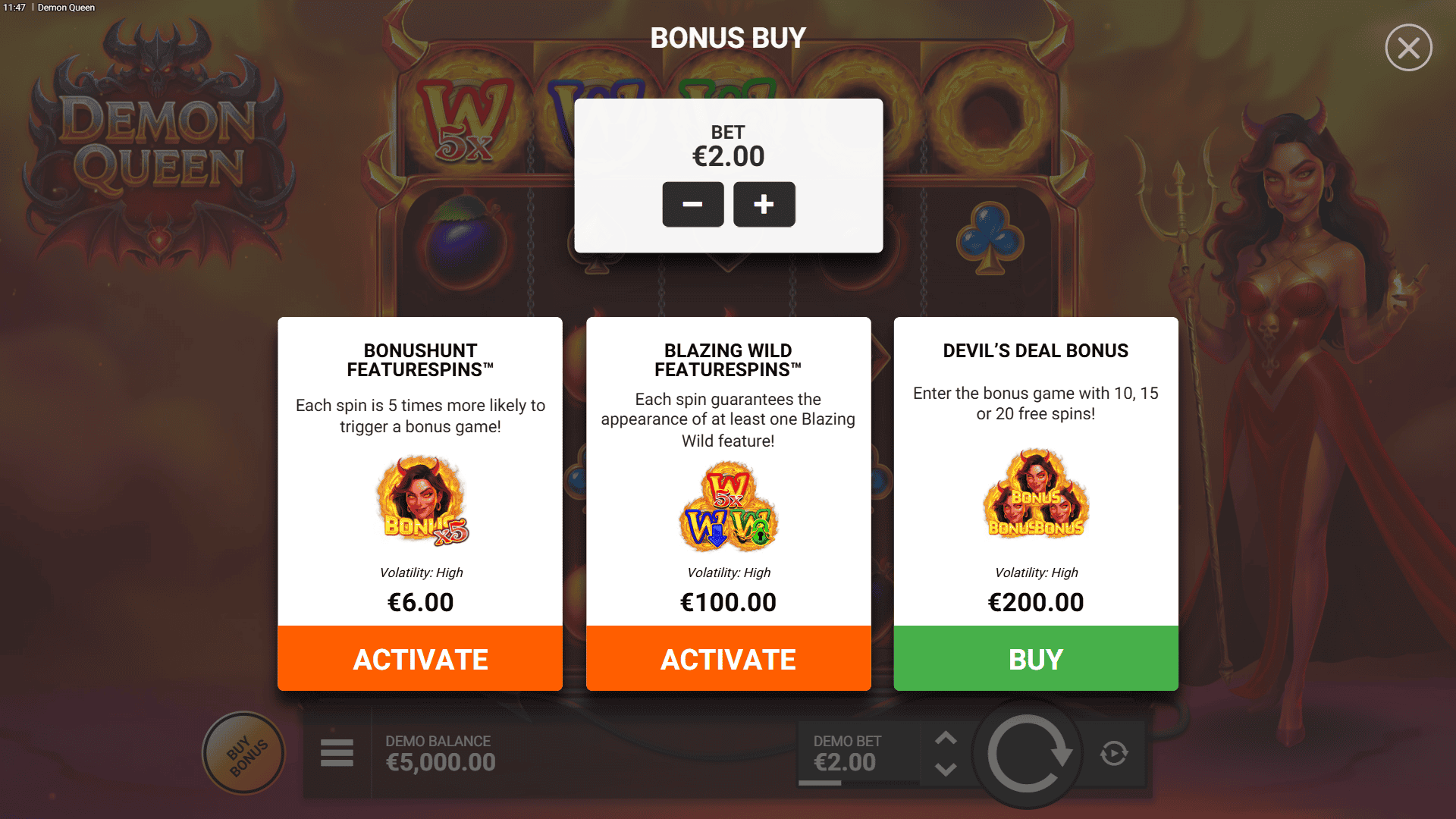 Demon Queen bonus buy menu