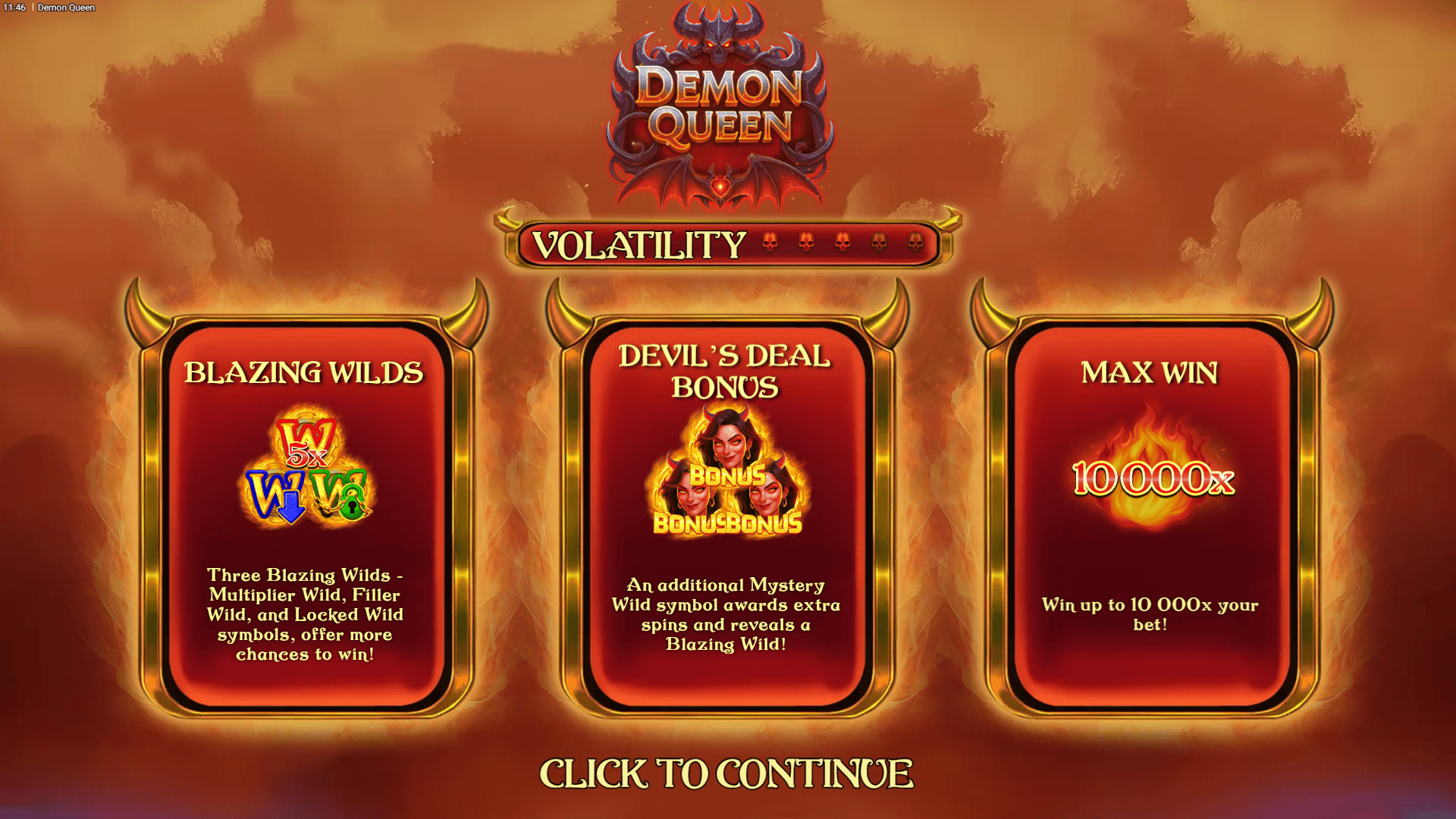 Demon Queen slot intro screen