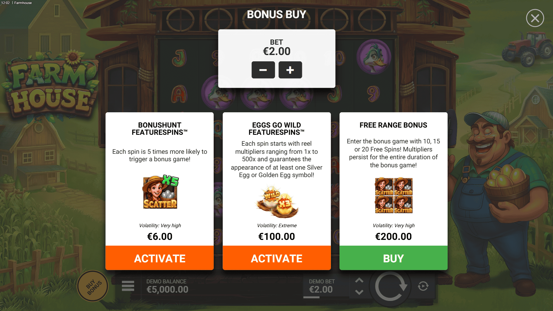 Farmhouse bonus buy menu